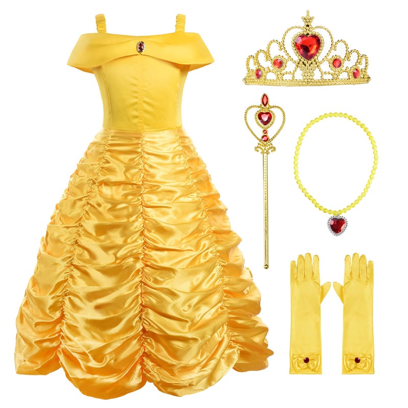 ReliBeauty Little Girls Layered Princess Dress Costume with Accessories, Yellow, 6X/7 - Image 1